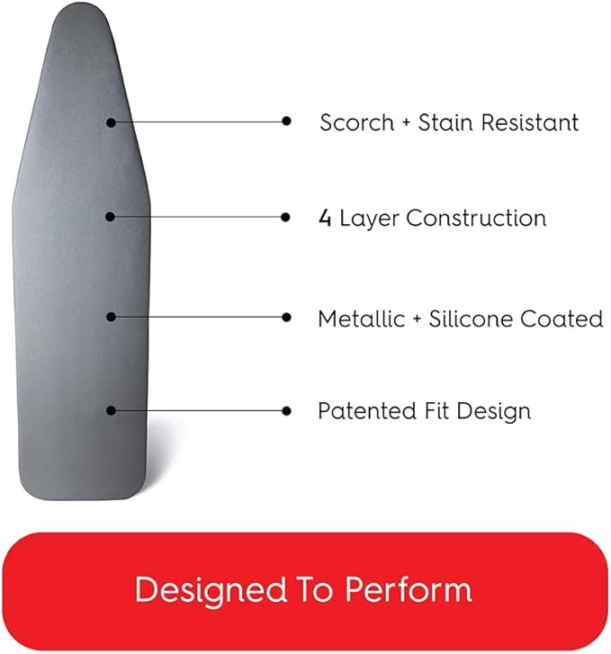 TIVIT Ironing Board Covers 21 x 57 Durable Alumitek PRO Heat Reflective Silicone Pads are Scorch & Stain Resistant - Made w/3 Layers of Padding, 3 Fastener Straps & Pull Bungee Cord - Made in Italy