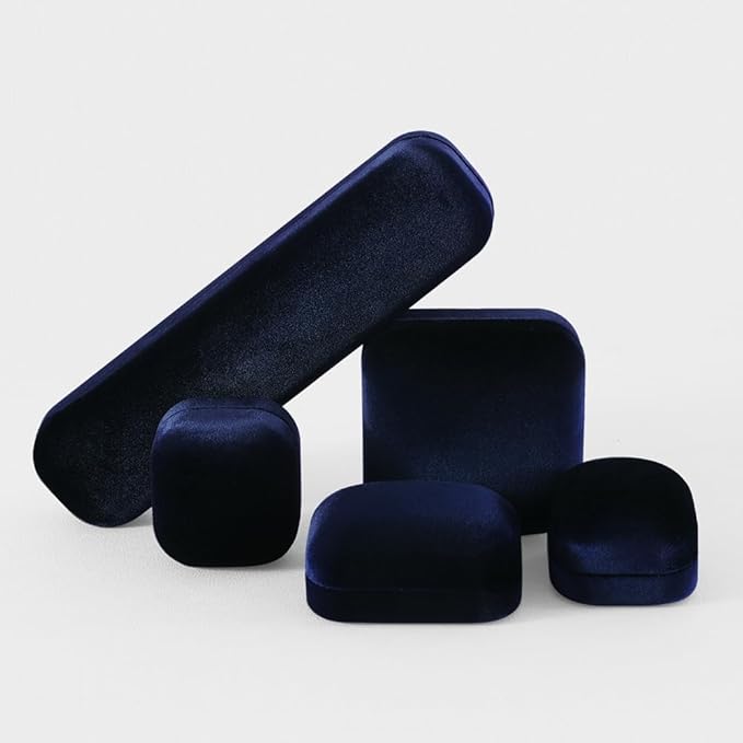Resilient Velvet Ring Earrings Bracelet Necklace Display Box, Travel Mini Jewelry Organizer Case (Blue, Long Chain Box)
