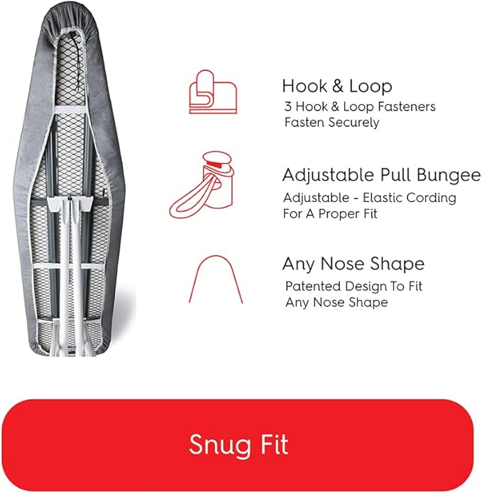 TIVIT Ironing Board Covers 18 x 49 Durable Alumitek PRO Heat Reflective Silicone Pads are Scorch & Stain Resistant - Made w/3 Layers of Padding, 3 Fastener Straps & Pull Bungee Cord - Made in Italy