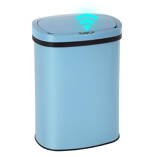 PayLessHere 13 Gallon Trash Can Kitchen Trash Can Automatic Garbage Can with Lid Touch Free High-Capacity Motion Sensor for Kitchen Bedroom Bathroom Office Trash Bin (1, Blue Stainless Steel)