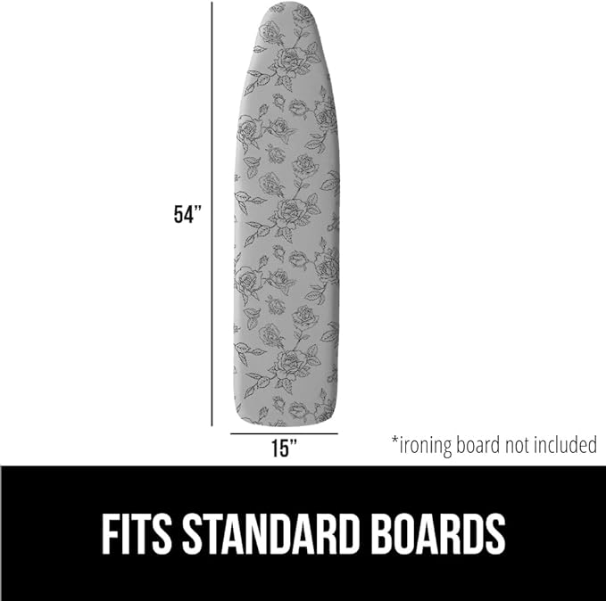 The Original GORILLA GRIP Ironing Board Cover and Pad, Silicone Coating, Thick Scorch Resistant Padding, Heavy Duty Iron Covers Standard Boards, Hook and Loop Fastener Strap, Gray Floral, 15x54