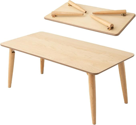 EMOOR Wood Folding Coffee Table Rectangle Large (20.5"x41.3") Natural, Floor Sitting Low Table Small Space Minimalist Japanese Tatami Room