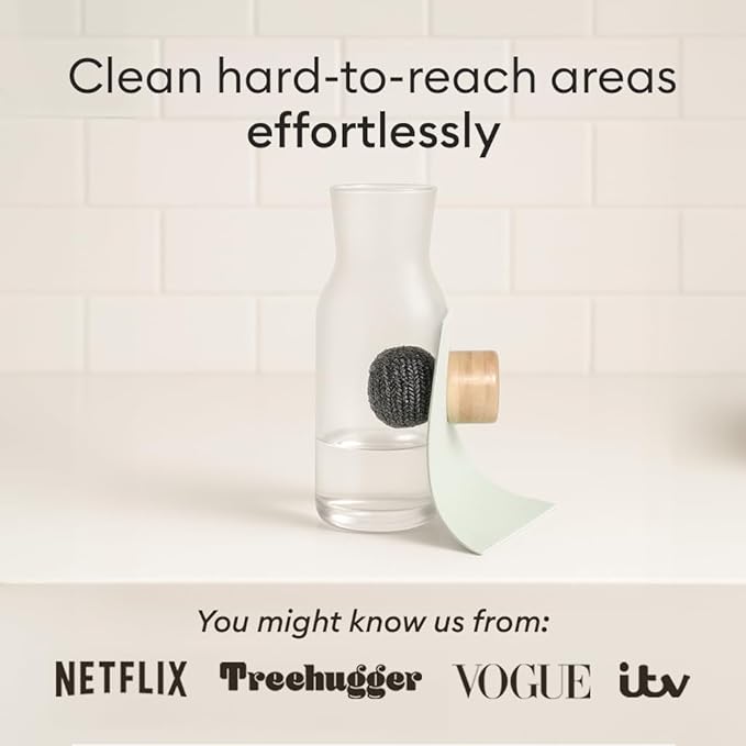 Vove Premium Magnetic Scrubber with Bamboo Handle - Steel Wool Scourer for Pots, Pans & Bottles - Heavy Duty Kitchen Cleaner with 3 Recyclable Steel Pads - Stainless Steel Scrubber Set