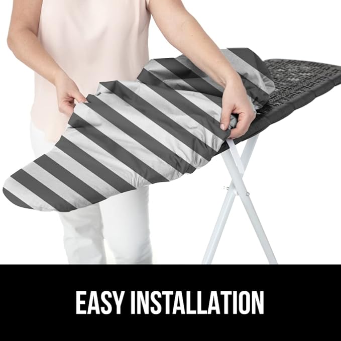 The Original GORILLA GRIP Ironing Board Cover and Pad, Silicone Coating, Thick Scorch Resistant Padding, Heavy Duty Iron Covers Standard Boards, Hook and Loop Fastener Strap, Striped, 15x54
