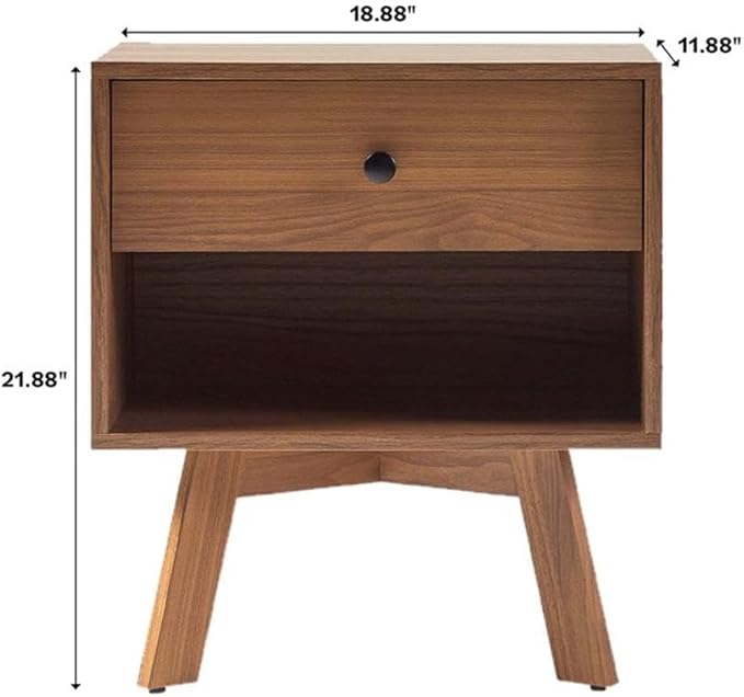Walker Edison Mid Century Modern 1-Drawer Nightstand Bedroom Storage Drawer and Shelf Bedside End Table, 21 Inch, Mocha