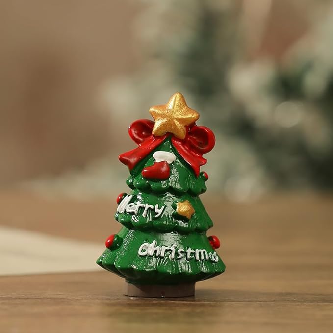 Christmas Decor Set - 4Pcs Cartoon Style Santa Claus Snowman Reindeer Tree Resin Tabletop Decor for Home Desk Shelf, Christmas Village Miniatures Set