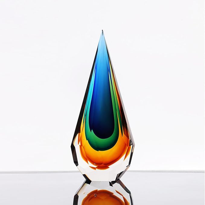YAOYUAN Handmade Murano Glass Art Decor Sculpture - Unique Hand-Cut Cube Paperweight for Home Décor