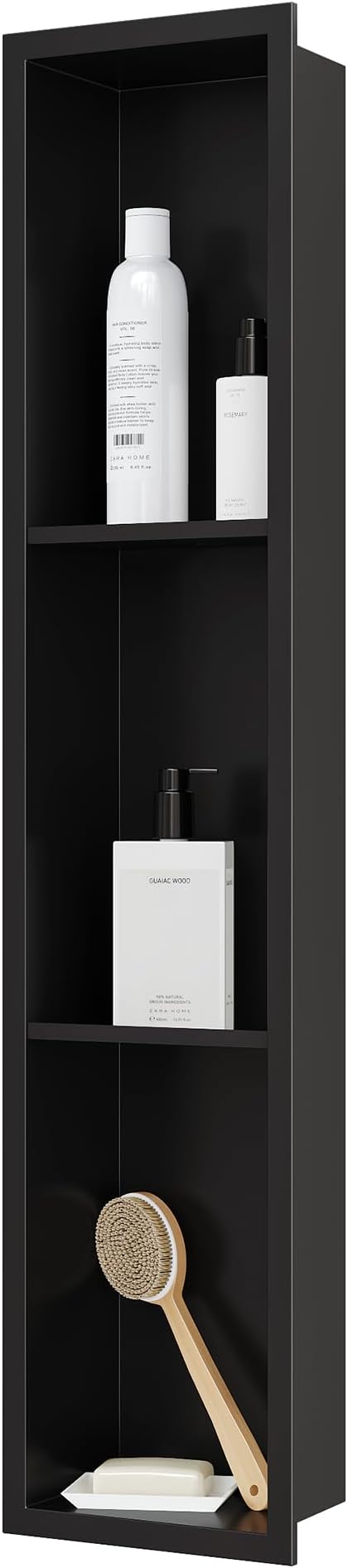 Stainless Steel Shower Niche 8" X 36", No Tile Needed Wall Niche Three-Tier, Recessed Shower Shelf for Bathroom Storage, Matte Black