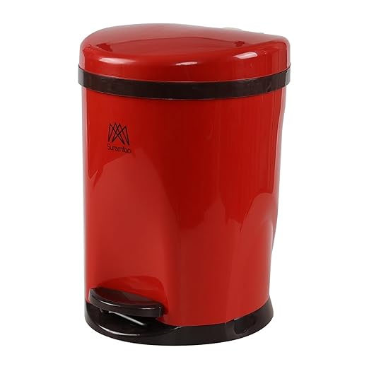 2.6 Gallon Round Step Trash Can, Plastic Round Garbage Container Bin, Red