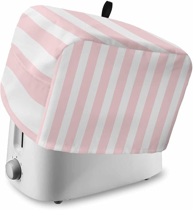 Toaster Cover 4 Slice Pink Stripes Toaster Oven Cover with Pockets Pink White Vertical Striped Dustproof Bakeware Protector Small Kitchen Appliance Dust Covers and Fingerprint Protection for Women
