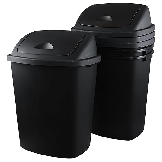 Begale 4-Pack 18 Gallon Large Trash Can with Swing Lid, Plastic Kitchen Swing-Top Garbage Can, Black