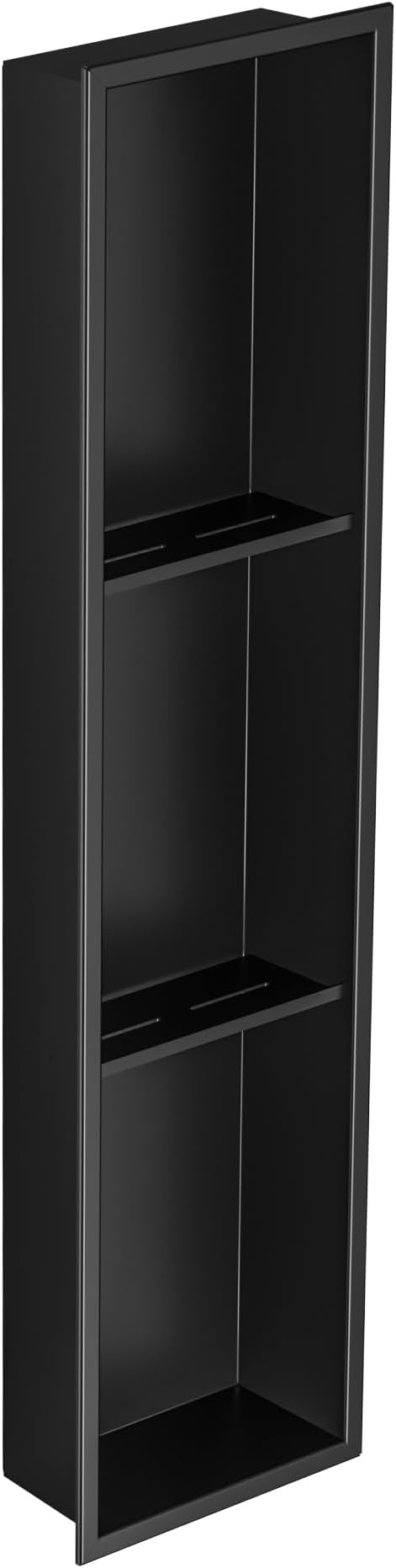 Stainless Steel Shower Niche 8" X 36", No Tile Needed Wall Niche Three-Tier, Recessed Shower Shelf for Bathroom Storage, Matte Black