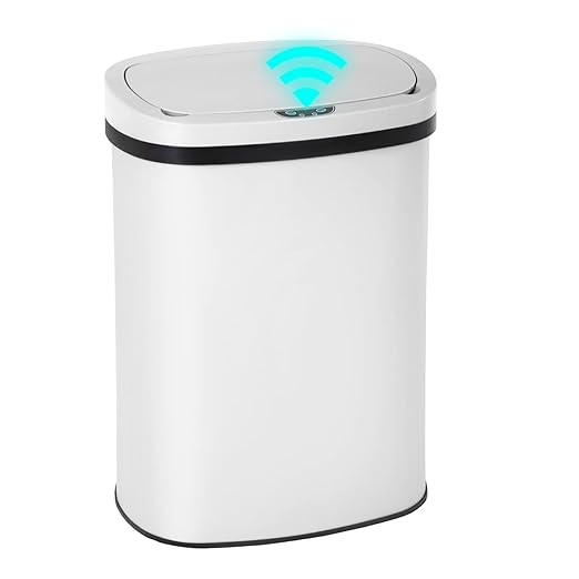 PayLessHere 13 Gallon Trash Can Kitchen Trash Can Automatic Garbage Can with Lid Touch Free High-Capacity Motion Sensor for Kitchen Bedroom Bathroom Office Trash Bin (1, White Stainless Steel)