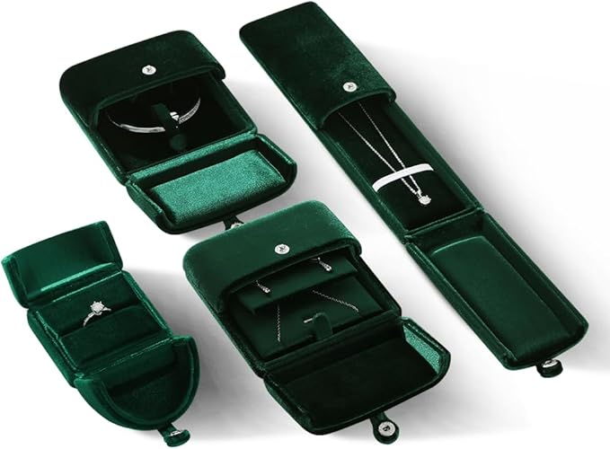 Velvet Ring Box，Engagement Jewelry Gift Boxes Holder for Women,Ceremony Rings Display for Proposal,Wedding Day Case (Green)