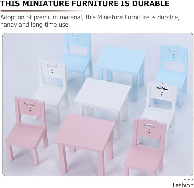 LUOZZY Miniature Dollhouse Furniture Set Mini Table and Chair Set for Kids Pretend Play, Pink