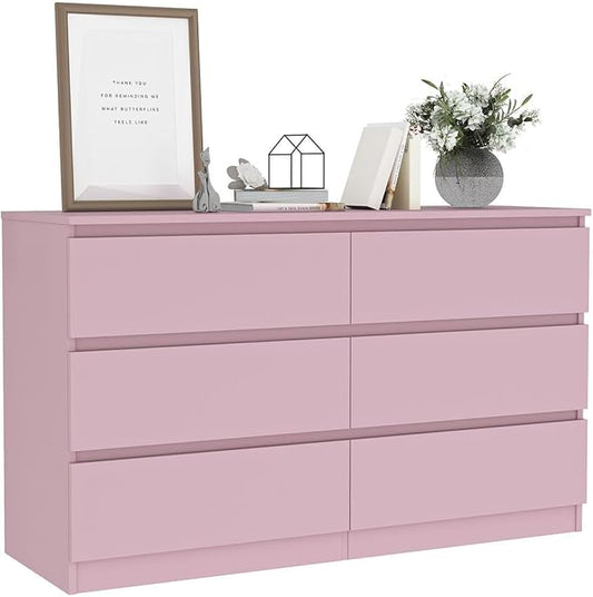 Pink Dresser for Bedroom, Modern 6 Drawer Dresser with Deep Drawer,Wide Storage Chest of Drawers, Bedroom Storage Organizer Furniture,TV Stand for Living Room