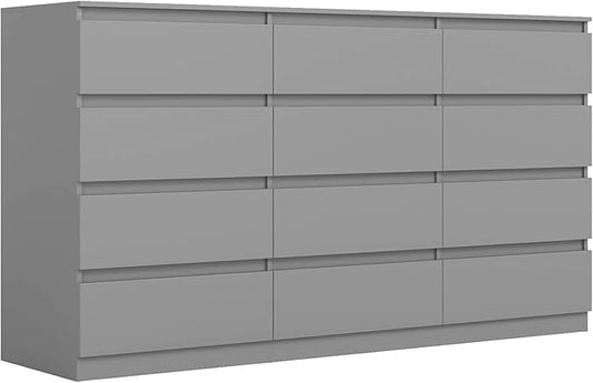 Grey Dresser for Bedroom,Modern Large 12 Drawer Dresser with Deep Drawer,Wide Storage Chest of Drawer,Wood Bedroom Storage Organizer Furniture,TV Stand for Living Room