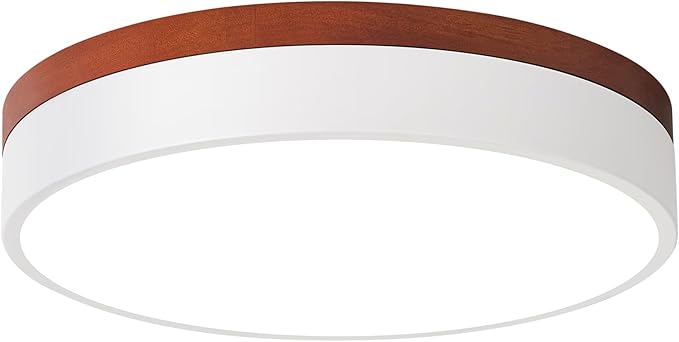 LED Ceiling Light Dimmable, White and Wood Flush Mount Ceiling Light Fixture 5CCT in One, Minimalist Round Ceiling Lamp Modern Lighting for Kitchen, Bedroom, Hallway, Laundry Room, 11.8 Inch