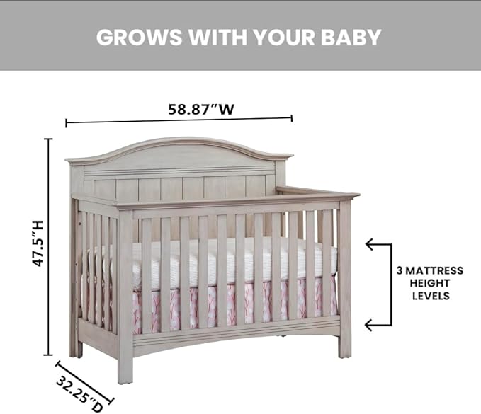 Soho Baby Chandler Premium 4-in-1 Convertible Crib, Stone Wash, GreenGuard Gold Certified
