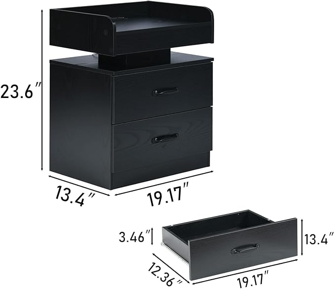 Nightstand with Charging Station, Night Stand with LED Lights, Modern Led End Table, Nightstands Set of 2, Night Stand with 2 Drawers, Bed Side Table with Storage for Living Room, Bedroom (2, Black)