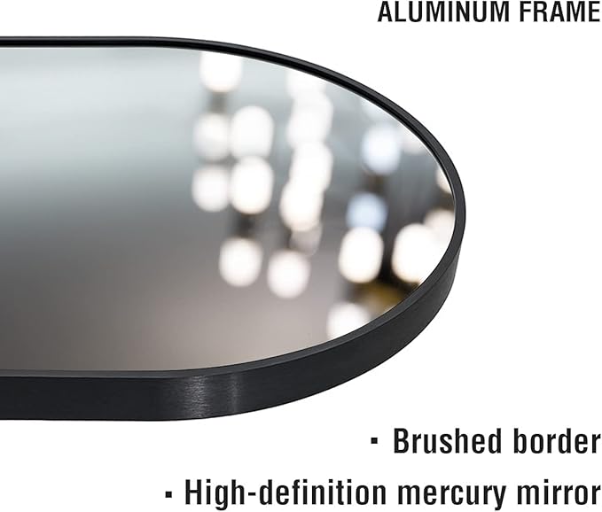 OGCAU Full Length Floor Mirror, Standing Hanging or Leaning Against Wall, Arched-Top Body Mirror for Floor & Wall in Bedroom, Wall-Mounted, Aluminum Alloy Frame (Blcak)