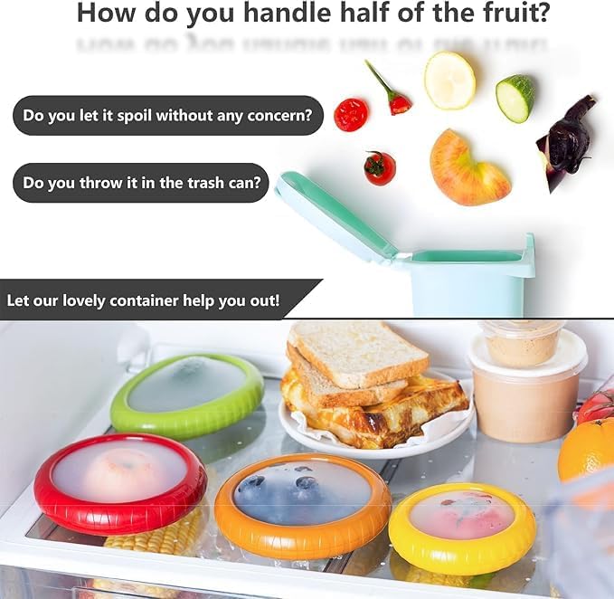 Anti-Oxidation Silicone Fruit Storage Box and Containers with Lids | Set of 4 Reusable Fruit & Vegetable Pods | Avocado Saver, Food Saver, Onion & Tomato Holder for Fridge, Airtight Fresh Pod
