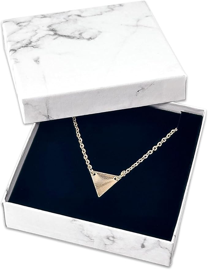 TheDisplayGuys - 24-Pack Cardboard Kraft Paper Jewelry Gift Boxes w. Velvet Padding - Necklace/Pendant - Marble White - #33 (3.5" x 3.5" x 1.0")