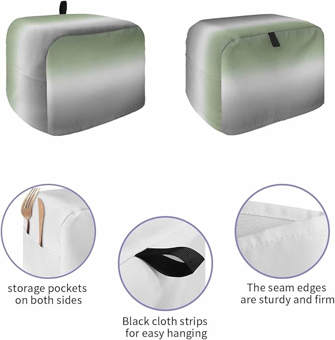 Toaster Cover 2 Slice Sage Green Toaster Oven Cover with Pockets Ombre Green Grey Dustproof Bakeware Protector Small Kitchen Appliance Dust Covers and Fingerprint Protection for Women