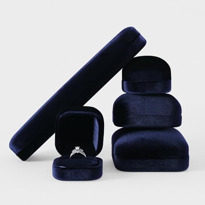 Resilient Velvet Ring Earrings Bracelet Necklace Display Box, Travel Mini Jewelry Organizer Case (Blue, Ring Box)