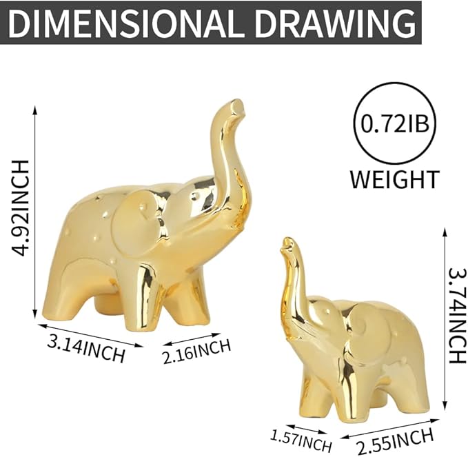 A Pair Elephant Statue Home Decor,Modern Style Figurines,Sculpture for Office Desktop Bookshelf Living Room (Ceramics Gold)