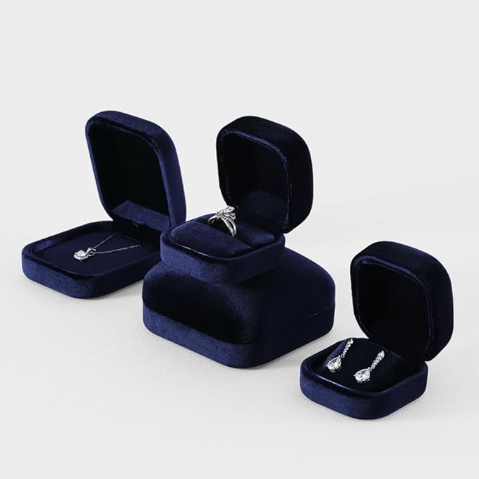 Resilient Velvet Ring Earrings Bracelet Necklace Display Box, Travel Mini Jewelry Organizer Case (Blue, Earrings Box)