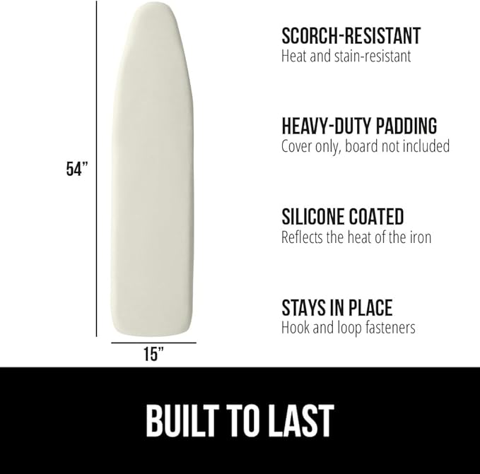 The Original GORILLA GRIP Ironing Board Cover and Pad, Silicone Coating, Thick Scorch Resistant Padding, Heavy Duty Iron Covers Standard Boards, Hook and Loop Fastener Strap, Linen, 15x54