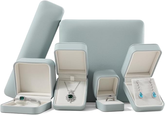 Necklace Gift Box Leather Necklace Jewelry Box,Teal Necklace Case,Luxury Necklace Display Box For Jewellery Store, Light Blue