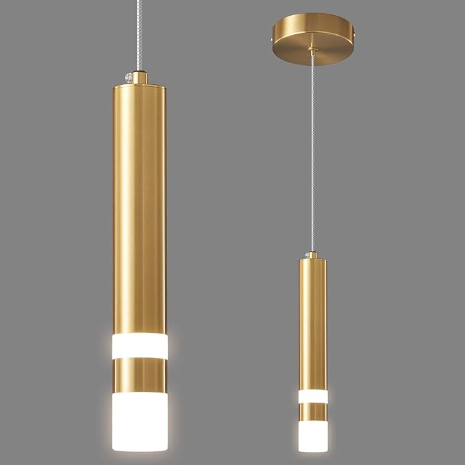 Modern Pendant Light Kitchen Fixture Dimmable LED Gold Mini Pendant Lighting fo Kitchen Island Bedroom Bedside Table Small Pendant Lights (1-Pack)