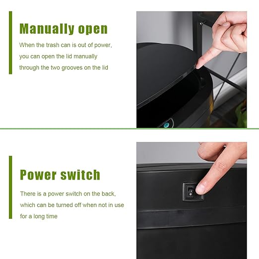 Stainless Steel Kitchen Trash Can Bathroom Bedroom Office Waste Bin with Lid Automatic Sensor Touch Free Garbage Can 13 Gallon / 50L,Black