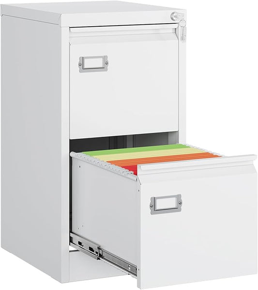 MIIIKO White 2 Drawer File Cabinet, Vertical Filing Cabinet with Lock, Home Office Storage Cabinet for Letter Legal A4 File Size