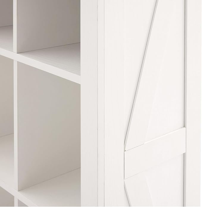 8 Cube Storage Organizer, 2 Tier Bookshelf for Living Room, Farmhouse Bookcase with Led, Kids Toy Storage Cabinet, Wall Cubby Shelves for Home Decor, Wood Display Cabinet for Bedroom, White