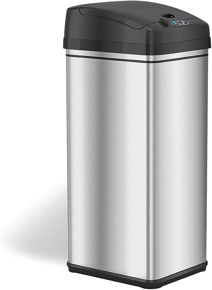 iTouchless 13 Gallon Kitchen Trash Can with Lid & Odor Filter – Motion Sensor Stainless Steel Garbage Bin for Home, Office, or Garage – Slim, Large Capacity Design
