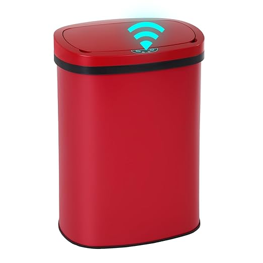 PayLessHere 13 Gallon Trash Can Kitchen Trash Can Automatic Garbage Can with Lid Touch Free High-Capacity Motion Sensor for Kitchen Bedroom Bathroom Office Trash Bin (1, Red Stainless Steel)