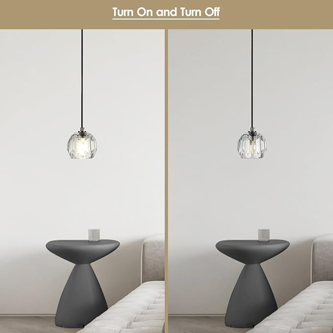 Modern Pendant Light Fixture, Prism Crystal Small Pendant Light for Kitchen Island, Black Crystal Single Pendant Lighting for Dining Room Bedroom