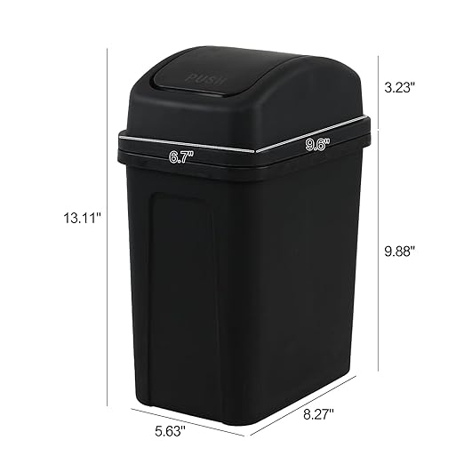 Cand 4-Pack 1.8 Gallon Plastic Swing Top Trash Can, Small Garbage Can with Swing Lid, Black