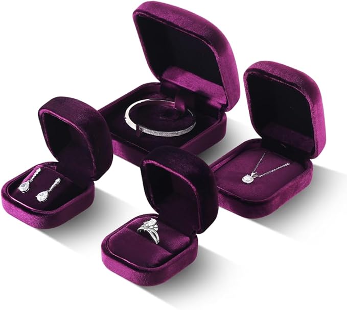 Resilient Velvet Ring Earrings Bracelet Necklace Display Box, Travel Mini Jewelry Organizer Case (Purple, Bracelet Box)
