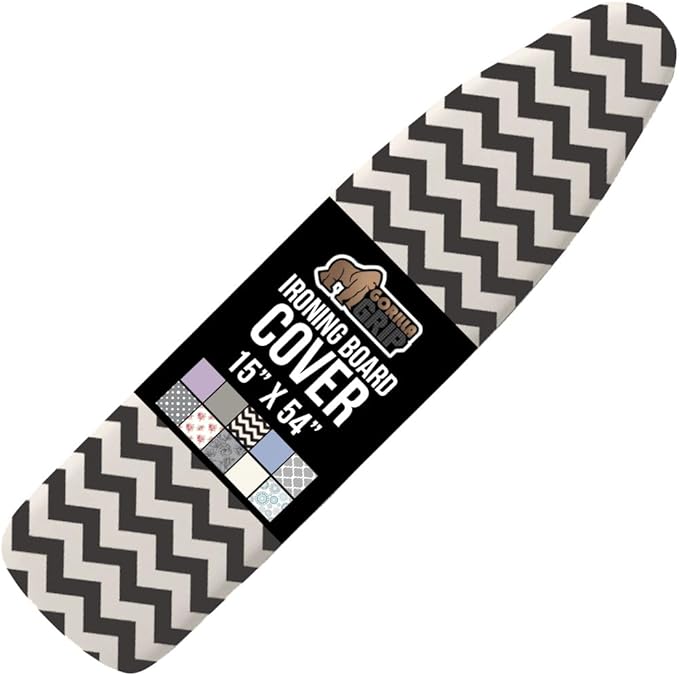 The Original GORILLA GRIP Ironing Board Cover and Pad, Silicone Coating, Thick Scorch Resistant Padding, Heavy Duty Iron Covers Standard Boards, Hook and Loop Fastener Strap, Chevron, 15x54