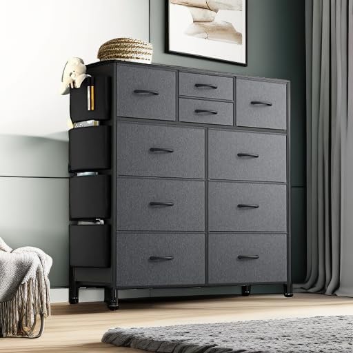 Lulive Dresser for Bedroom with 10 Drawers, Chest of Drawers Fabric Storage Tower, Organizer Unit for Living Room, Hallway, Closet
