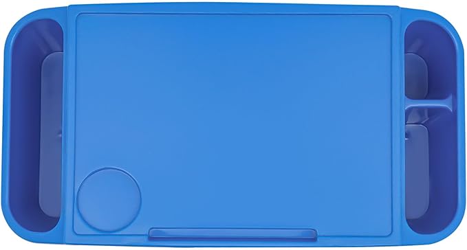 6 Pcs Kids Lap Desk Tray, Plastic Breakfast Lap Desk Trays with Side Pockets and Slot, Portable Lap Table Snack Tray for Eating, Writing, Drawing, Game, 19.69" L x 9.84" W x 7.1" H (Blue*6)