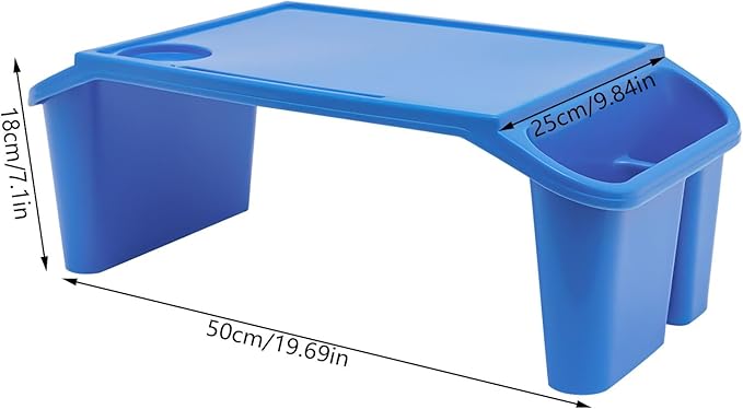 6 Pcs Kids Lap Desk Tray, Plastic Breakfast Lap Desk Trays with Side Pockets and Slot, Portable Lap Table Snack Tray for Eating, Writing, Drawing, Game, 19.69" L x 9.84" W x 7.1" H (Blue*6)