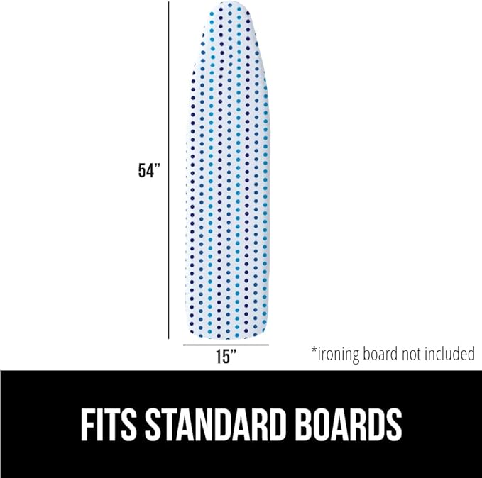 The Original GORILLA GRIP Ironing Board Cover, Silicone Coating, Full Size Scorch Resistant Padding, Elastic Edge, Heavy Duty Iron Pad Covers Standard Boards, Hook and Loop Fastener Strap, Blue Dots