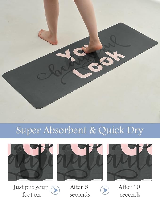 MontVoo-Bath Mat Rug Long Non Slip Super Absorbent Bathroom Runner Stain Resistant Quick Dry Thin Bathroom Mat Fit Under Door-17"x59",Pink
