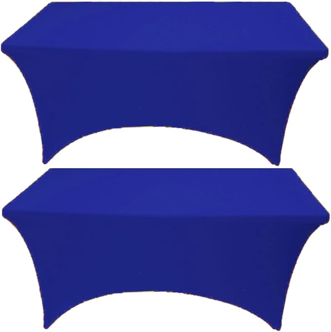 2 Pack 6FT Royal Blue Spandex Tablecloth Stretch Fitted Table Cover for Rectangular Table Event, Wedding, Banquet and Parties