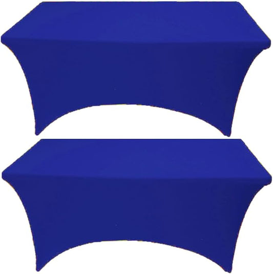 2 Pack 6FT Royal Blue Spandex Tablecloth Stretch Fitted Table Cover for Rectangular Table Event, Wedding, Banquet and Parties